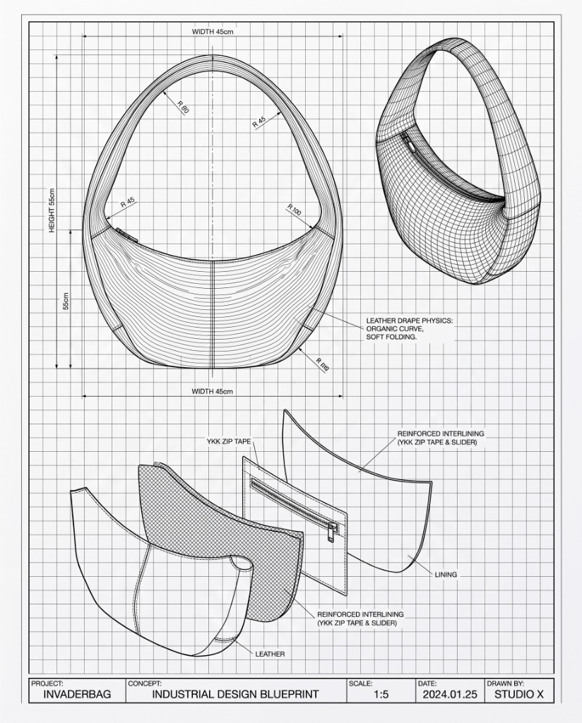 INVADERBAG Industrial Design Blueprint Scale 1:5